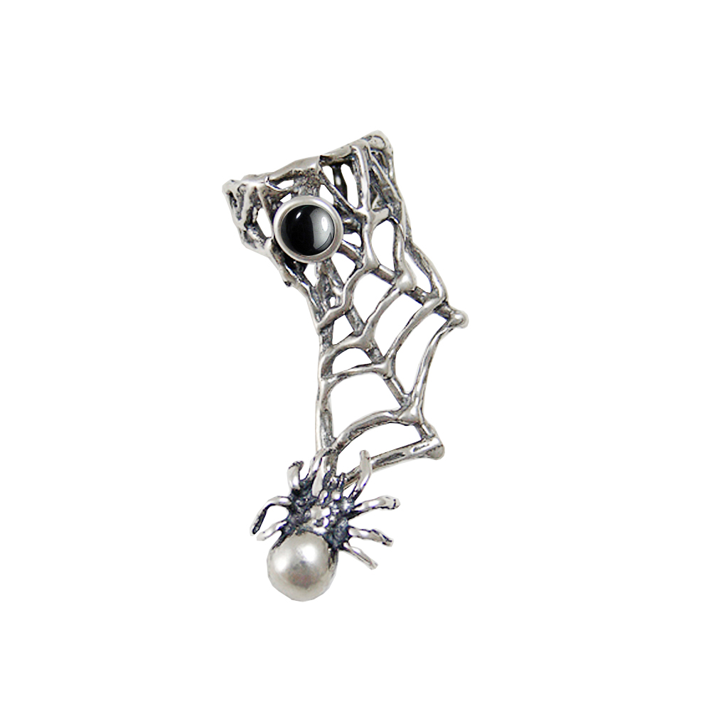 Sterling Silver Spider Web Ear Cuff With Hematite